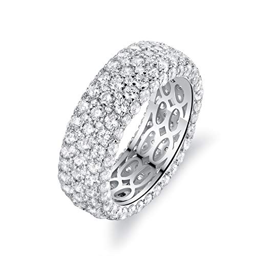 Barzel 18k White Gold Plated Wide Wedding Band Cubic Zirconia Eternity Ring for Women (Silver, 10) - Image 1