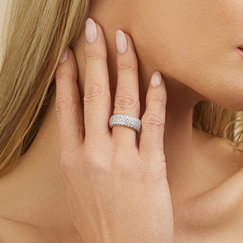 Barzel 18k White Gold Plated Wide Wedding Band Cubic Zirconia Eternity Ring for Women (Silver, 10) - Image 2