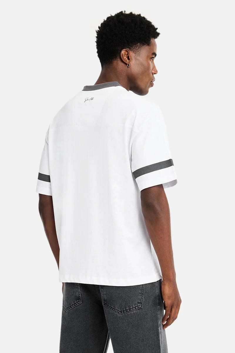 SNITCH White White Graphic Half Sleeve Oversized Streetwear T-Shirt for Men | Best Price UAE