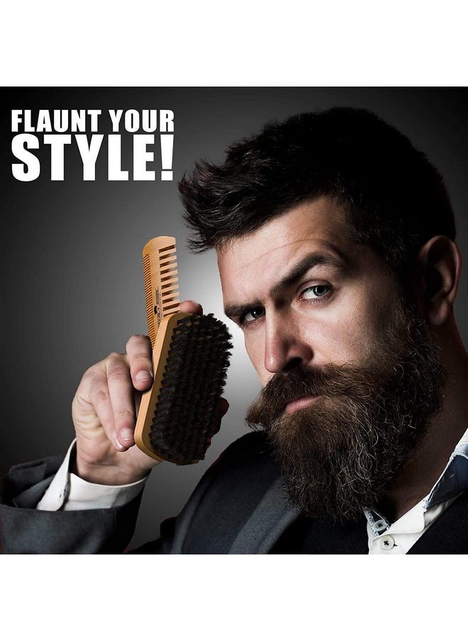 Grow a Beard - Beard Brush Beard Comb Beard Oil & Beard Balm Grooming Kit For Men'S Care Travel Bamboo Facial Hair Set For Growth Styling Shine & Softness Great Gifts For Him (Bamboo) - Image 1