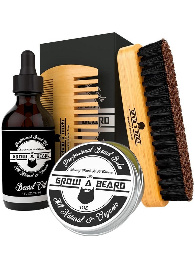Grow a Beard - Beard Brush Beard Comb Beard Oil & Beard Balm Grooming Kit For Men'S Care Travel Bamboo Facial Hair Set For Growth Styling Shine & Softness Great Gifts For Him (Bamboo) - Image 1