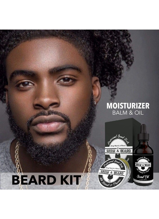 Grow a Beard - Beard Brush Beard Comb Beard Oil & Beard Balm Grooming Kit For Men'S Care Travel Bamboo Facial Hair Set For Growth Styling Shine & Softness Great Gifts For Him (Bamboo) - Image 1
