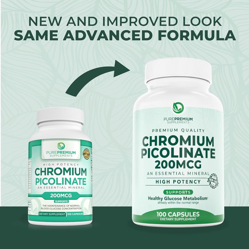 PUREPREMIUM SUPPLEMENTS مكملات الكروم بيكولينات من بيور بريموم 200 ميكروغرام  مكملات الكروم عالية الفعالية  دعم صحي للمعادن الأساسية للرجال والنساء  خالي من الجلوتين  إمداد لمدة 3 أشهر  100 كبسولة - Image 4
