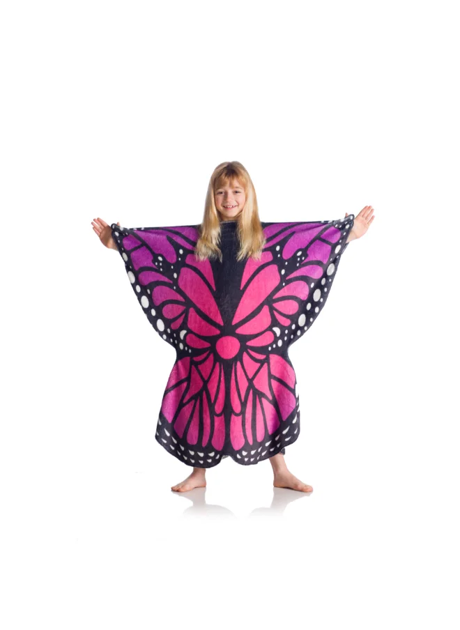 Kanguru Wearable Blanket | Double Sided Wearable Fleece Blanket w/ Butteryfly Wings, Soft, Comfy, Warm, Fun, Machine Washable, for Kids and Teenagers size 80x90cm - Blue/Purple Butterfly