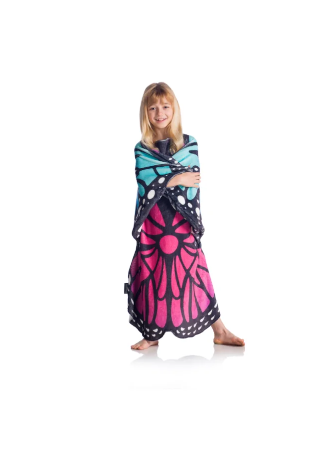 Kanguru Wearable Blanket | Double Sided Wearable Fleece Blanket w/ Butteryfly Wings, Soft, Comfy, Warm, Fun, Machine Washable, for Kids and Teenagers size 80x90cm - Blue/Purple Butterfly