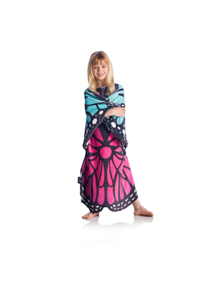 Kanguru Wearable Blanket | Double Sided Wearable Fleece Blanket w/ Butteryfly Wings, Soft, Comfy, Warm, Fun, Machine Washable, for Kids and Teenagers size 80x90cm - Blue/Purple Butterfly  - Image 2
