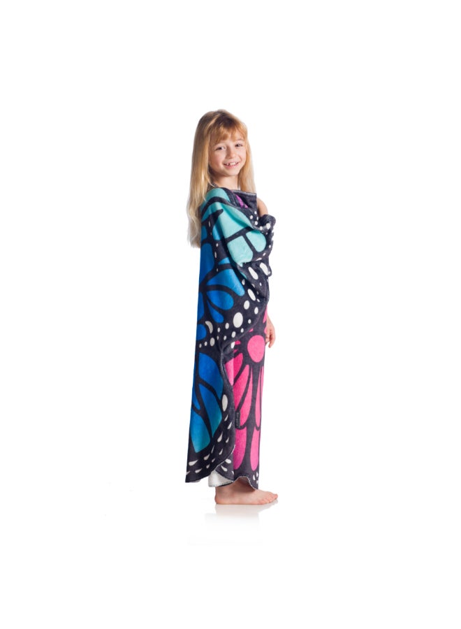 Kanguru Wearable Blanket | Double Sided Wearable Fleece Blanket w/ Butteryfly Wings, Soft, Comfy, Warm, Fun, Machine Washable, for Kids and Teenagers size 80x90cm - Blue/Purple Butterfly  - Image 4