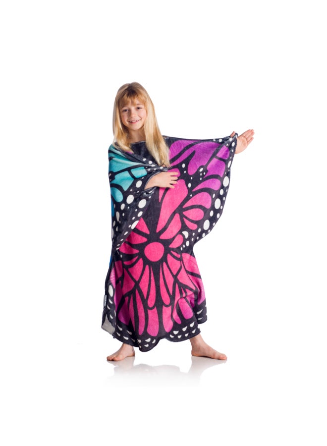 Kanguru Wearable Blanket | Double Sided Wearable Fleece Blanket w/ Butteryfly Wings, Soft, Comfy, Warm, Fun, Machine Washable, for Kids and Teenagers size 80x90cm - Blue/Purple Butterfly  - Image 3