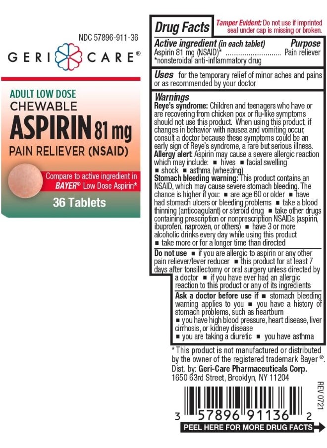 GeriCare - Geri-Care Aspirin Adult Chewable 81Mg Tablets 36 Ct - Image 1