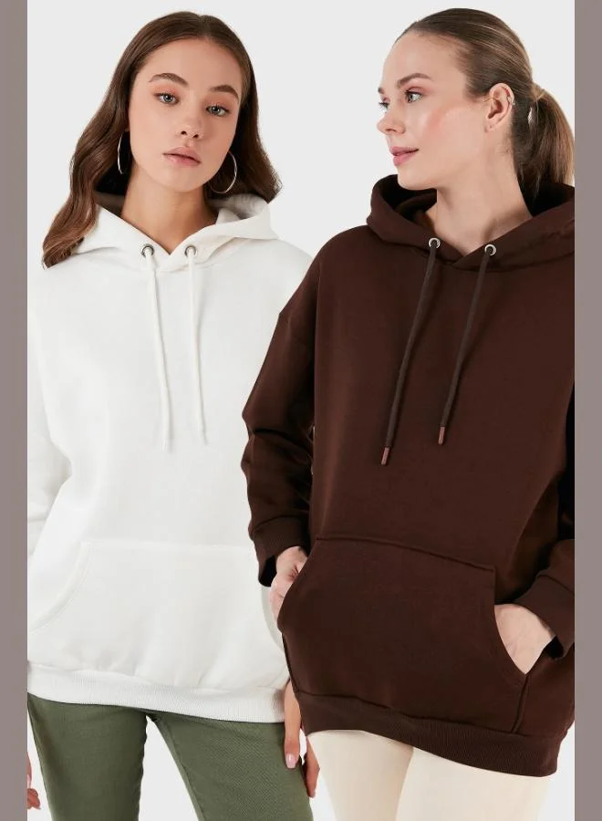 ليلا ليلا قطن مقاس عادي ياقة بغطاء رأس شتوية عبوتين سويت شيرت نسائي