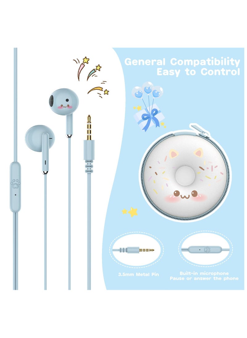 SOLARAE Donut Earbuds for Kids in-Ear Headphones,Kid Size Flat Cable Wired Earbud Over Ear Headphones, Earphone with Microphone and Lovely Earphones Storage Case,Ideal Gifts for School Girls and Boys (blue) - Image 2