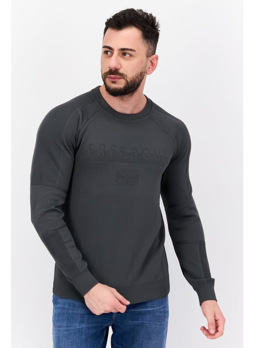 Free Soul Men Crew Neck Brand Logo Long Sleeve Sweatshirt, Grey  - Image 1