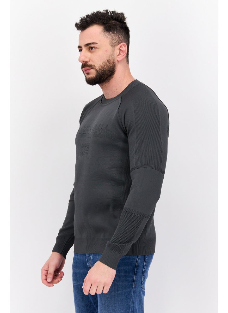 Free Soul Men Crew Neck Brand Logo Long Sleeve Sweatshirt, Grey  - Image 2