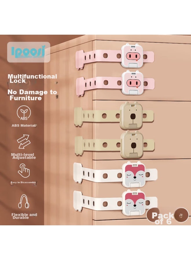 Lovebox Aibaoshi Children's Safety Lock, Baby Anti-pinch Hand Anti-opening Multifunctional Cabinet Lock, Safety Long Lock, 6-pack Cartoon Style S363 - Image 1