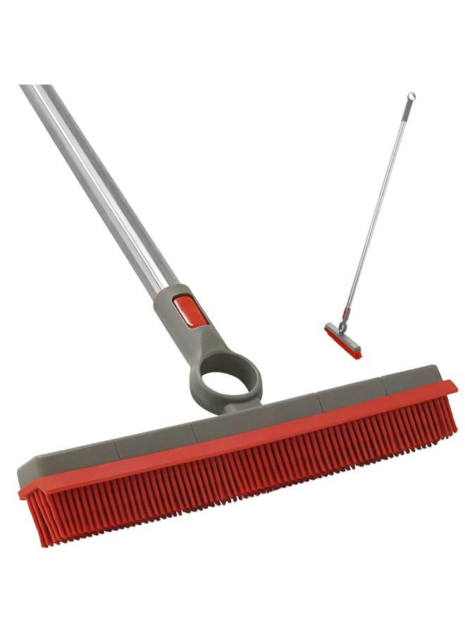 FAYINA Premium Rubber Floor Brush with 11.5-Inch Squeegee & Stainless Steel Handle - for Carpets & All Surfaces - Pet Hair Fur Remover Broom - Extendable up to 56 Inches - Image 1