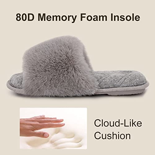 LongBay Women's Open Toe Slippers Fuzzy Fluffy Memory Foam Comfy Slip On Indoor Bedroom Home Slide (Small / 5-6, Gray) - Image 4