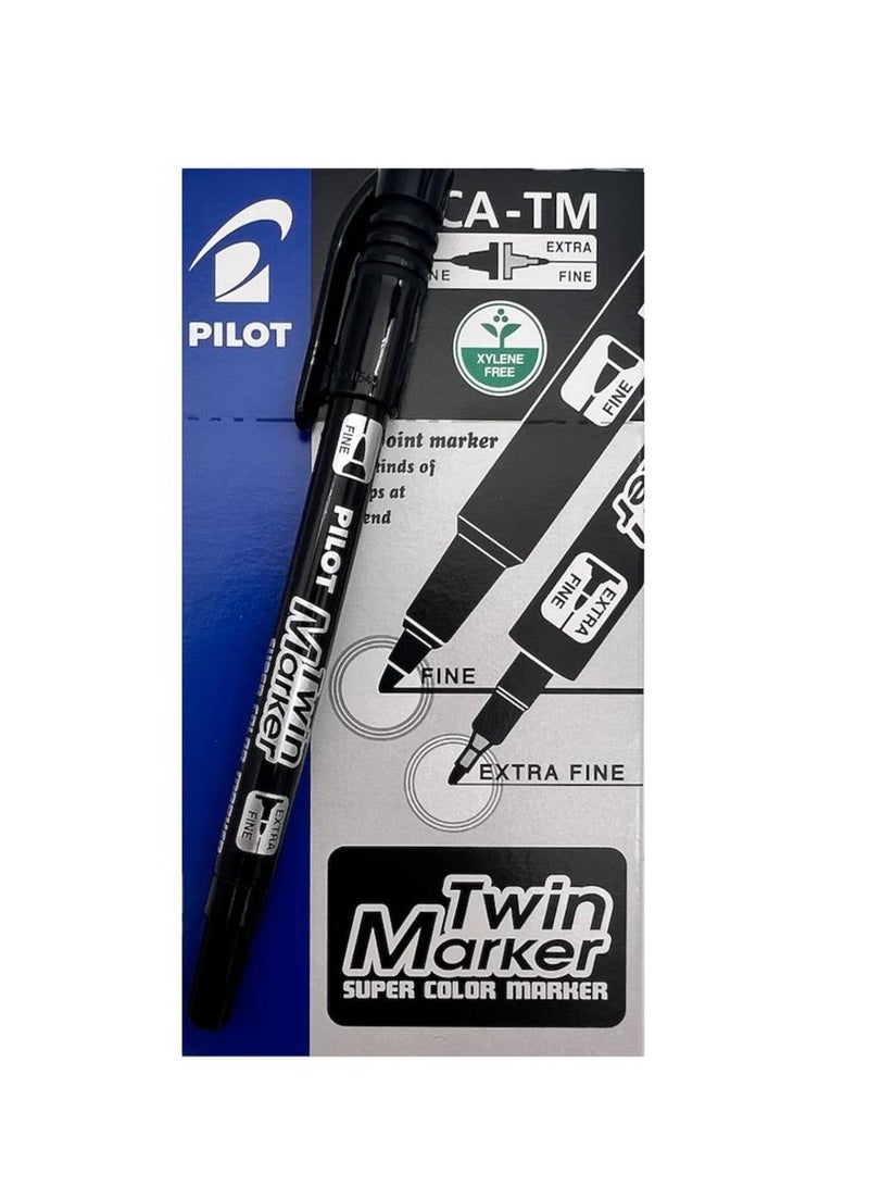 بايلوت Pilot Twin Marker 12-Pieces Double Sided Fine Black - Image 2