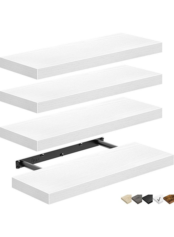 QEEIG QEEIG White Floating Shelves Bathroom Shelf Bedroom Kitchen Modern Small Book Shelf for Wall Set of 4 (015-W4)  - Image 1