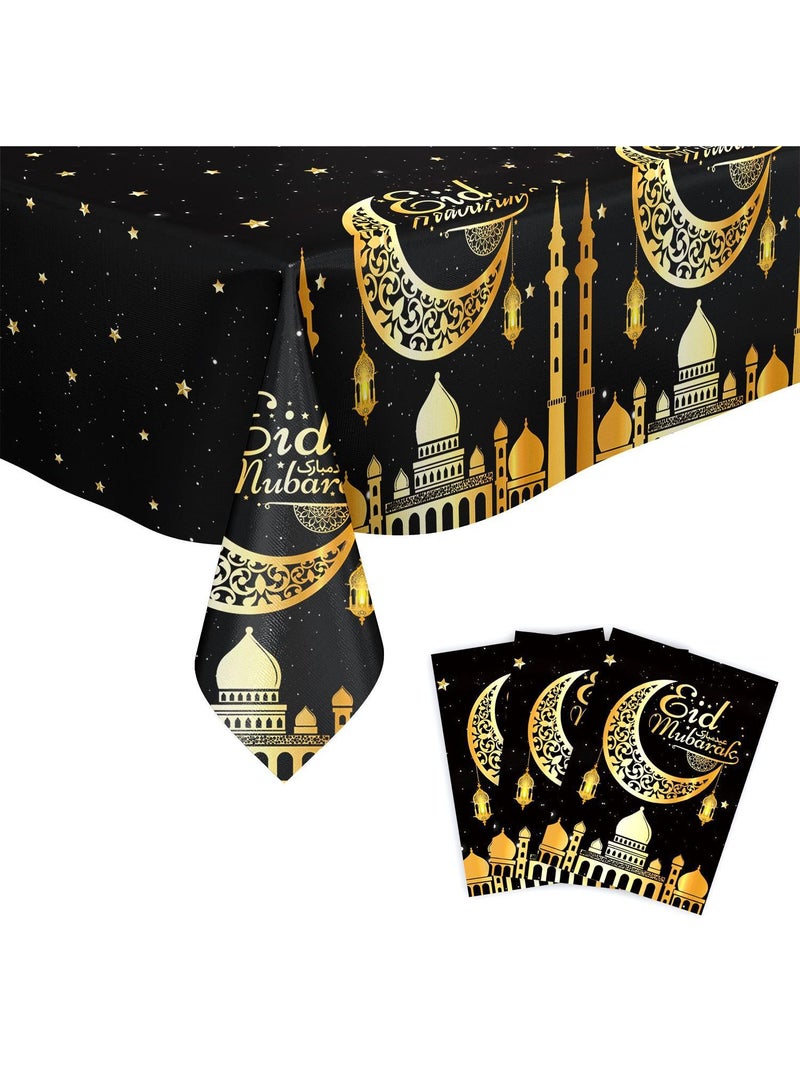 الأزرق جي دبليو 3 قطعة من مفرش المائدة رمضان المبارك للزينة البلاستيكية لمرة واحدة عيد الفطر المبارك المبارك عيد الفطر المبارك حزب مجموعة الجدول مستطيل طاولة الطعام - Image 1