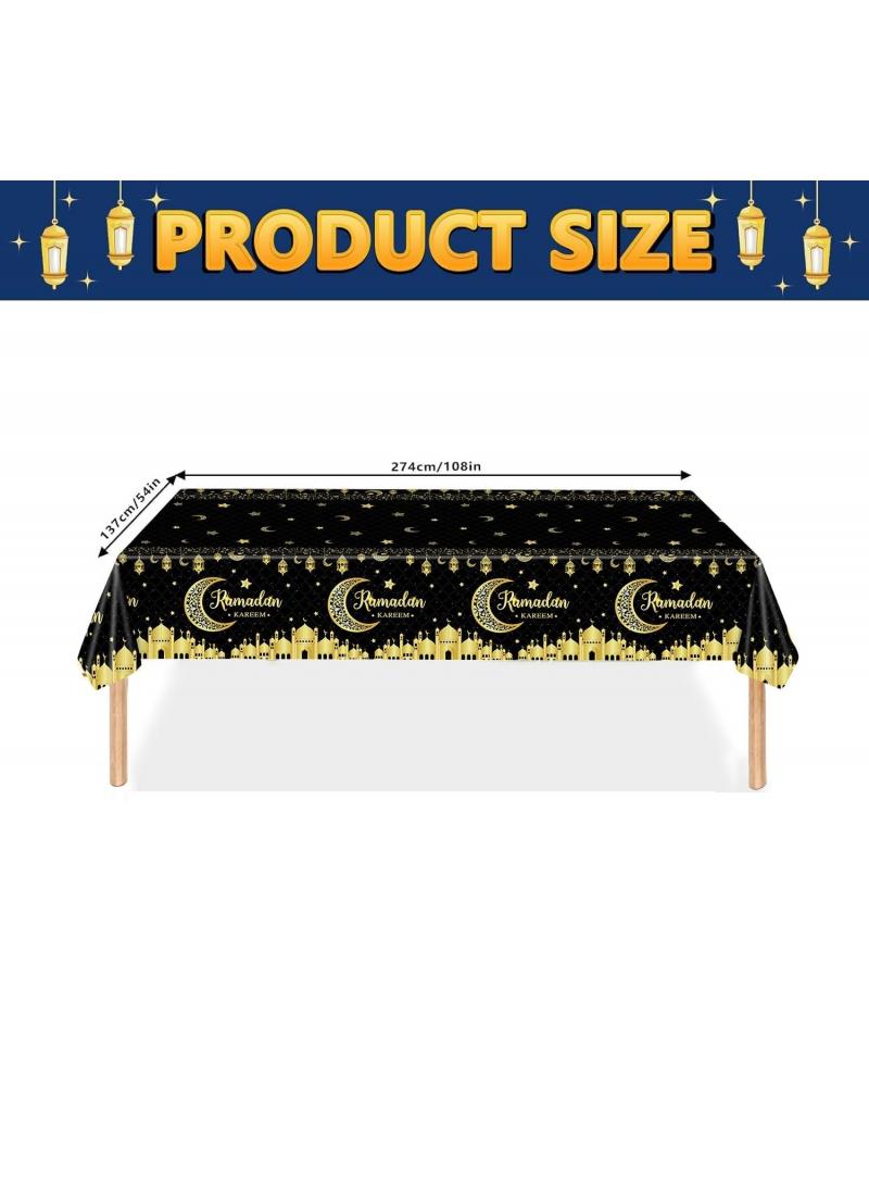 الأزرق جي دبليو 3 قطعة من مفرش المائدة رمضان المبارك للزينة البلاستيكية لمرة واحدة عيد الفطر المبارك المبارك عيد الفطر المبارك حزب مجموعة الجدول مستطيل طاولة الطعام - Image 2
