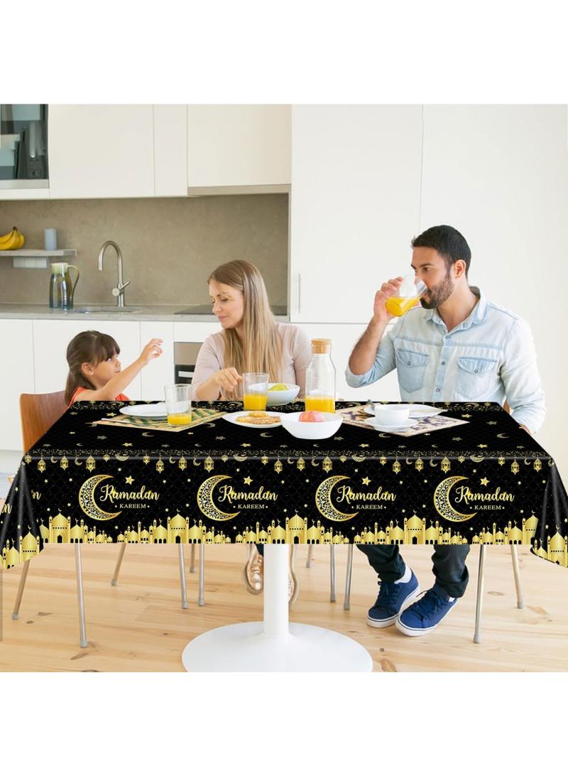 الأزرق جي دبليو 3 قطعة من مفرش المائدة رمضان المبارك للزينة البلاستيكية لمرة واحدة عيد الفطر المبارك المبارك عيد الفطر المبارك حزب مجموعة الجدول مستطيل طاولة الطعام - Image 3