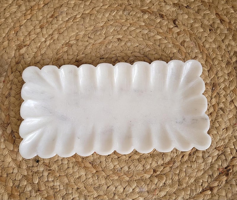 RM صينية رخامية بيضاء مزخرفة للحمام والمطبخ وخزانة التجميل وصينية مجوهرات وحلقة ومنظم مستحضرات التجميل للشموع والعطور والنباتات الصغيرة وديكور المنزل - Image 5