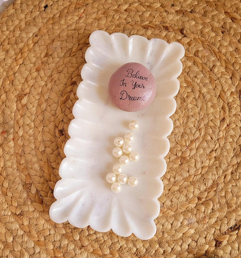 RM صينية رخامية بيضاء مزخرفة للحمام والمطبخ وخزانة التجميل وصينية مجوهرات وحلقة ومنظم مستحضرات التجميل للشموع والعطور والنباتات الصغيرة وديكور المنزل - Image 1