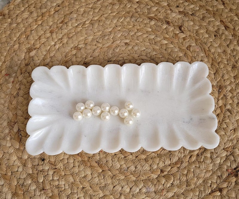 RM صينية رخامية بيضاء مزخرفة للحمام والمطبخ وخزانة التجميل وصينية مجوهرات وحلقة ومنظم مستحضرات التجميل للشموع والعطور والنباتات الصغيرة وديكور المنزل - Image 4