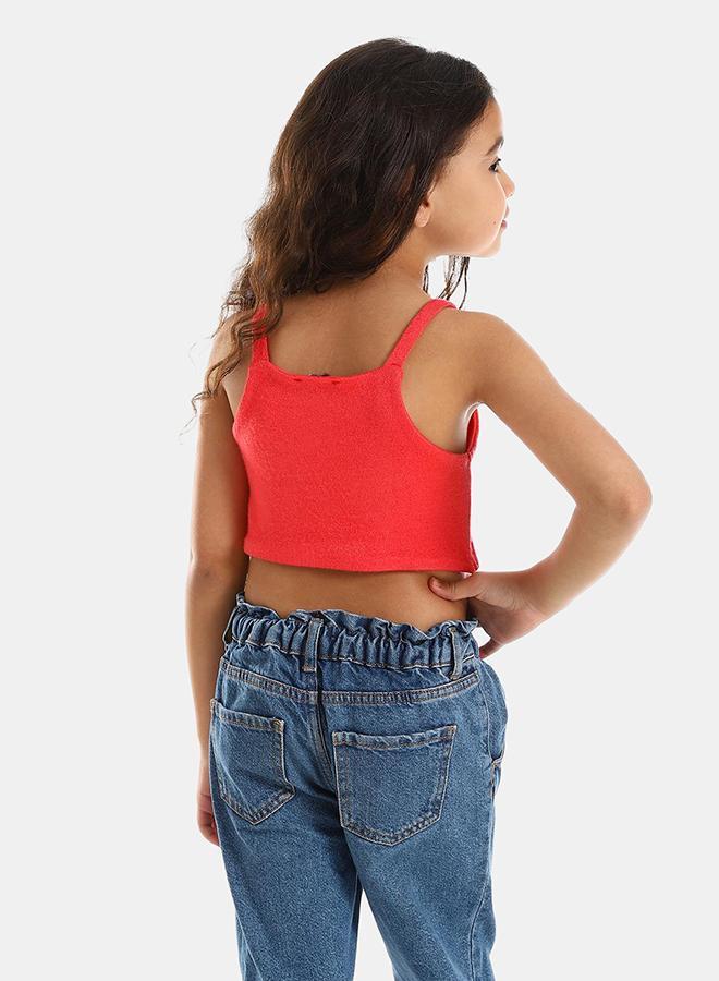 kady Spaghetti Sleeves Solid Girls Crop Top girls melon 10 - Image 3