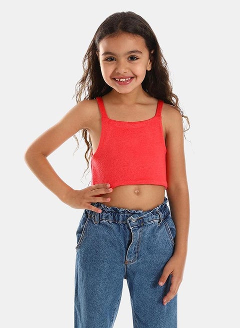 kady Spaghetti Sleeves Solid Girls Crop Top girls melon 10