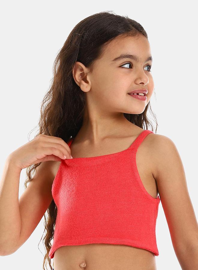 kady Spaghetti Sleeves Solid Girls Crop Top girls melon 10 - Image 4