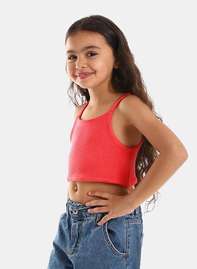 kady Spaghetti Sleeves Solid Girls Crop Top girls melon 10 - Image 2