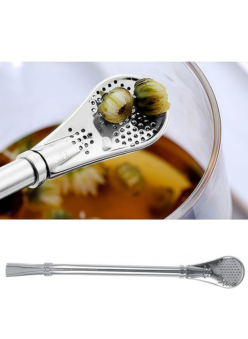 Bombilla Yerba Mate Straws, 3 Pack Reusable Colorful Tea Coffee Cocktail Stainless Steel Bent Smooth Flow Drinking Stir Filter Spoon Straws with Cleaning Brush (silver) - Image 4