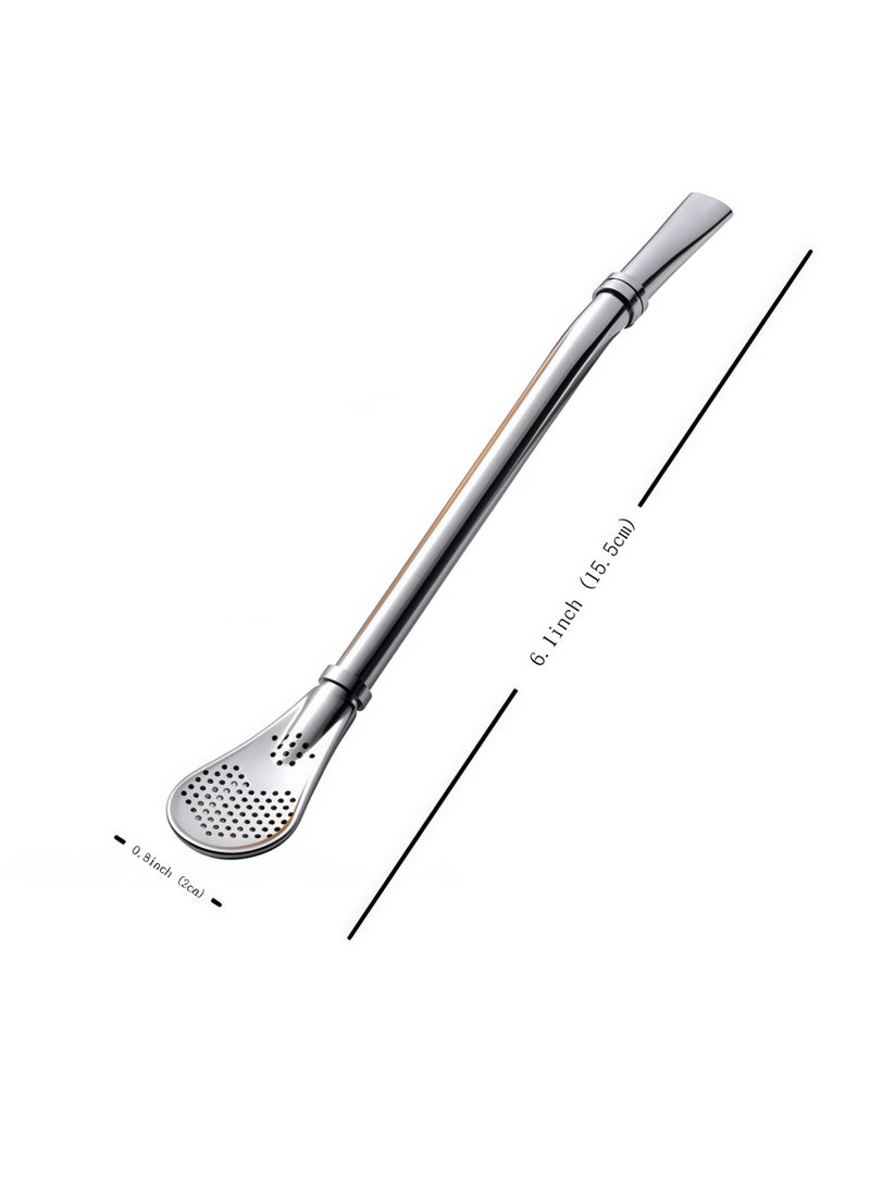 Bombilla Yerba Mate Straws, 3 Pack Reusable Colorful Tea Coffee Cocktail Stainless Steel Bent Smooth Flow Drinking Stir Filter Spoon Straws with Cleaning Brush (silver) - Image 3