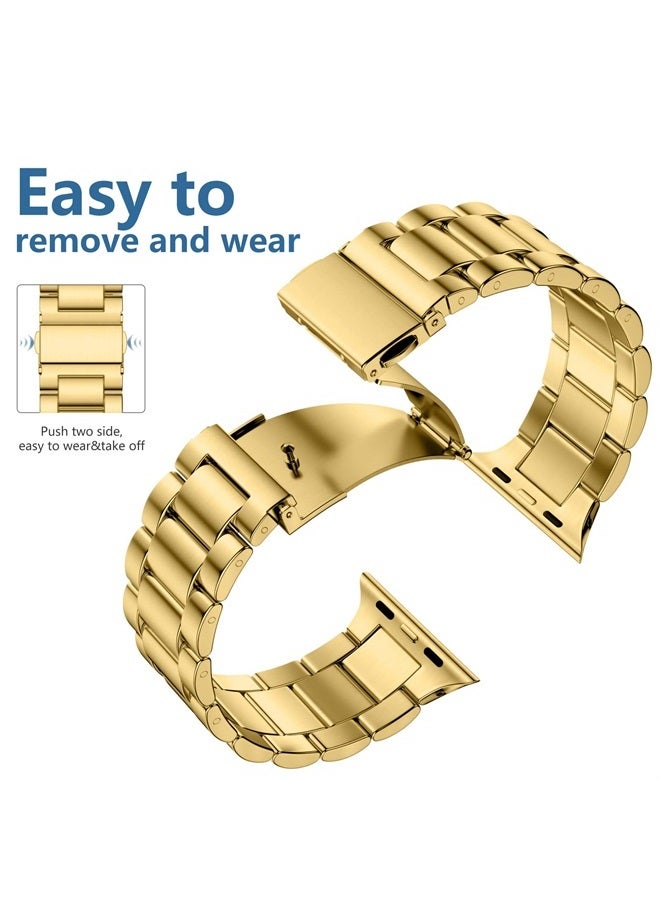 Lerobo Compatible for Apple Watch Band 42mm 44mm 45mm 49mm 41mm 40mm 38mm,Stainless Steel Metal Business Strap Accessories with 2 Pack Screen Protective Cases for iWatch Series 8 7 6 5 4 3 2 1 SE Gold - Image 3