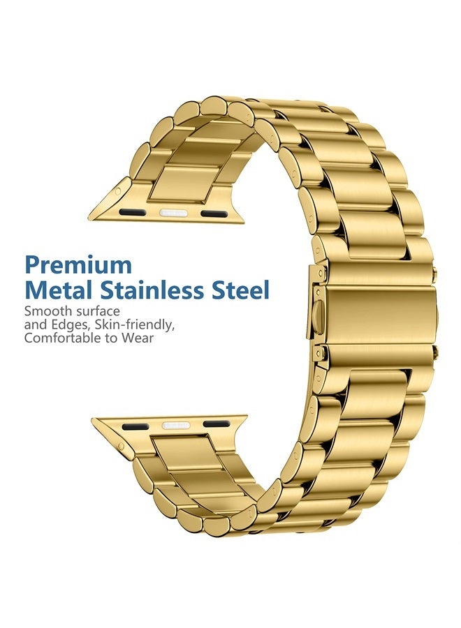 Lerobo Compatible for Apple Watch Band 42mm 44mm 45mm 49mm 41mm 40mm 38mm,Stainless Steel Metal Business Strap Accessories with 2 Pack Screen Protective Cases for iWatch Series 8 7 6 5 4 3 2 1 SE Gold - Image 2