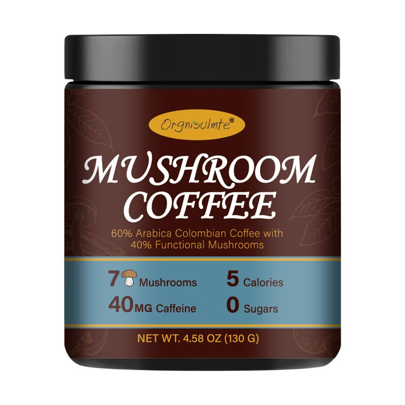 Orgnisulmte Premium Mushroom Coffee 4.58 Oz, Fresh Ground Colombian Instant Coffee with 7 Superfood Mushrooms Better Taste, Natural Ingredients Gluten Free, Vegan, Keto, Non-Gmo 130g - Image 1