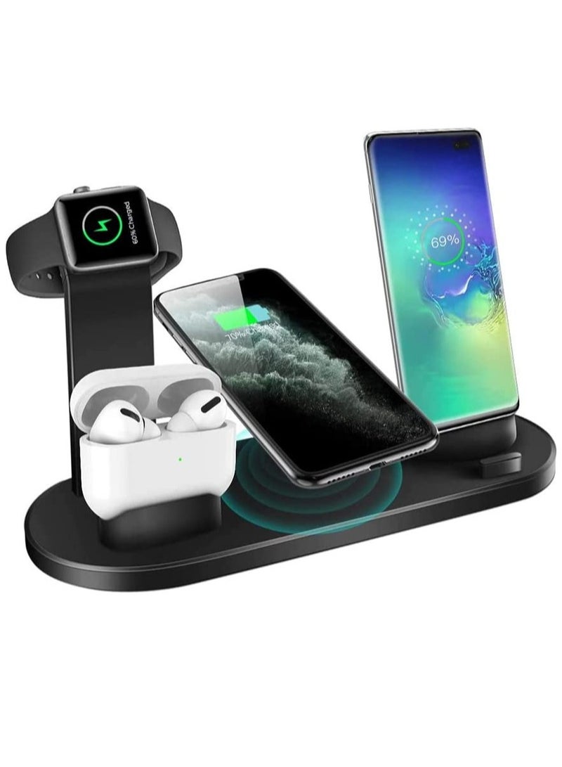 Multi-Function Charging Stand Compatible with iPhone, Android Micro USB & Type-C Phone Wireless 3 in 1 Rotatable Charging Dock - Black - Image 1