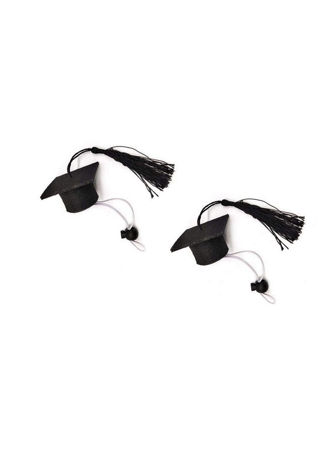 Dzrige Small Animal Graduation Caps Mini Bachelor Hats with Tassel Graduation Photo Props Hat Holiday Costume Accessory, 2Pcs (Black) - Image 1