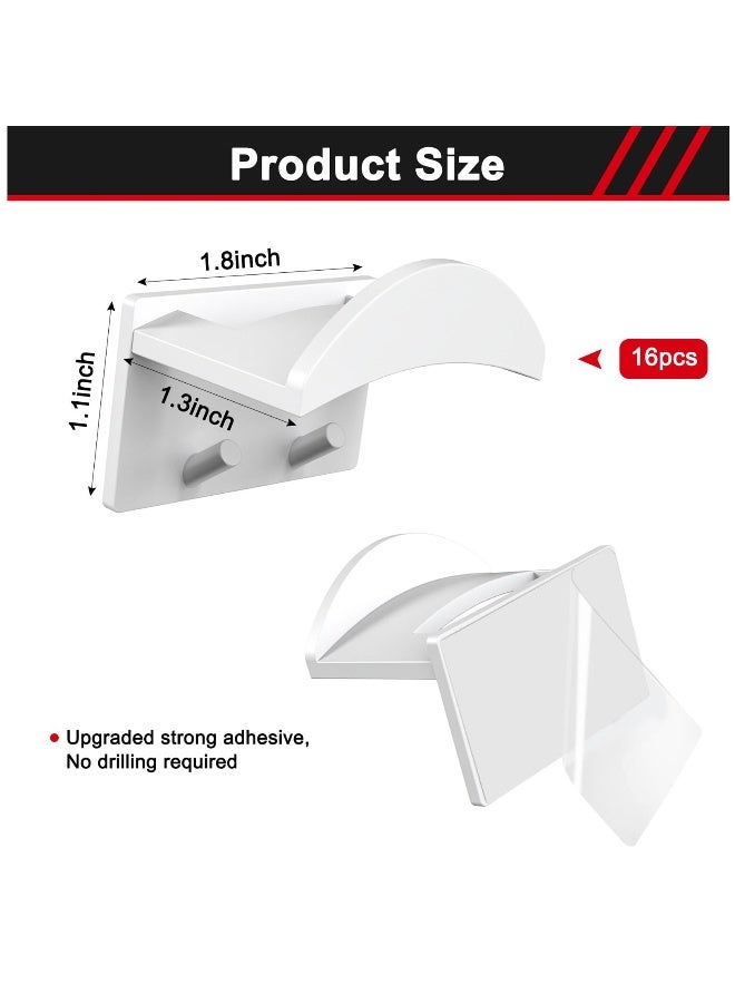 16 Adhesive Hat Hooks for Wall Mounting, Strong No Drill Hat Holders for Caps and Headbands, White Color - Image 2