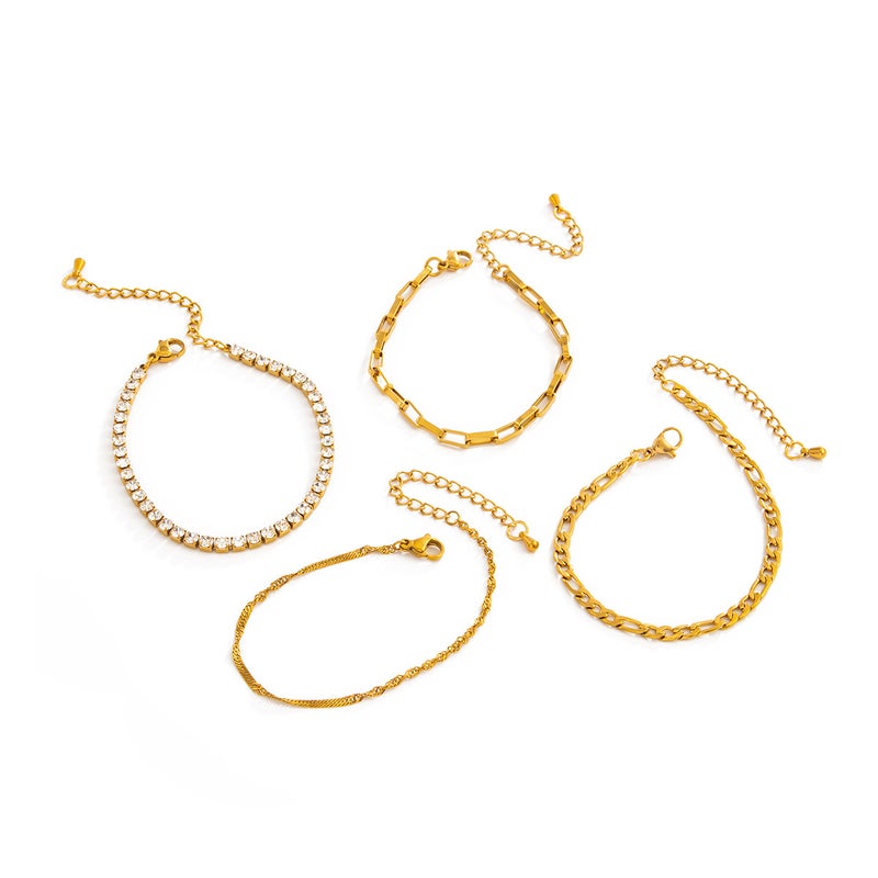 and Ins Style Sparkling Diamond Fine Chain Bracelet Set, Versatile Stainless Steel Cross Chain Sweet Cool Stackable Hand Jewelry - Image 5