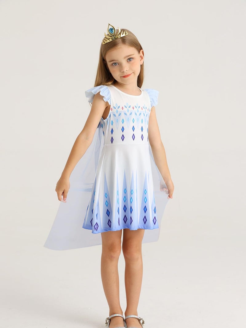 WonderBabe Princess Dress for Girls White Princess Dress Up Costume for Christmas Birthday Cosplay Fancy Party with Cape size 3-4t - Image 2