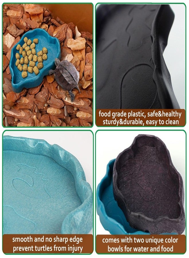 DBYANAN 3pcs Tortoise Water Dish with Ramp Turtle Food Water Bowls Rock Reptile Water Dish Tortoises Habitat Accessories Turtle Reptile Bathing Pool (Brown) - Image 5
