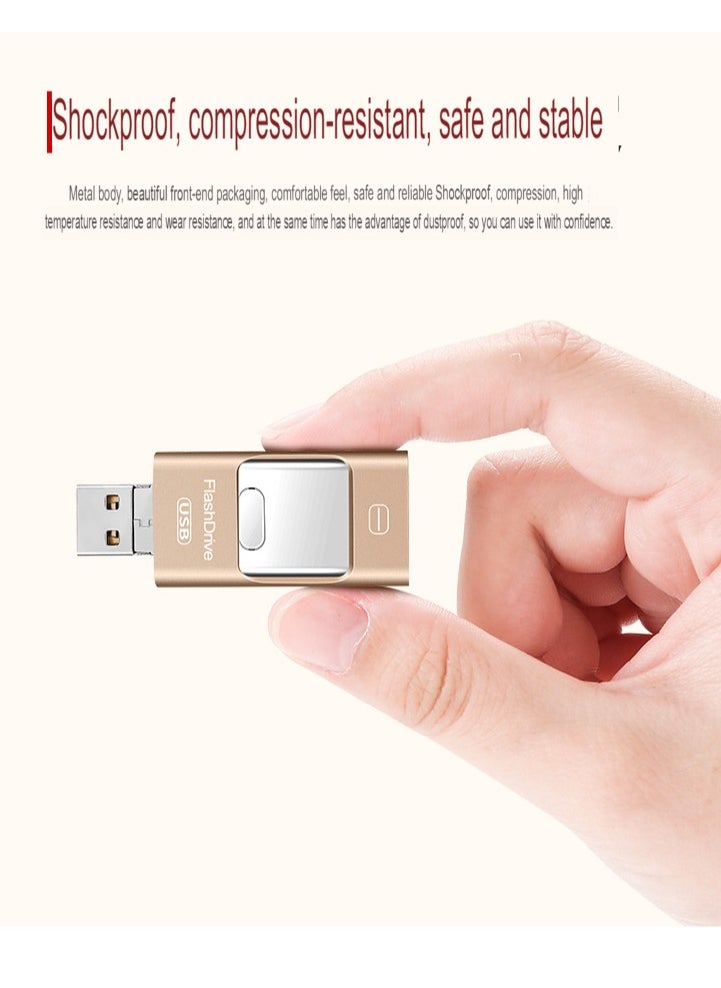 AROAQ 64GB USB Flash Drive, Shock Proof Durable External USB Flash Drive, Safe And Stable USB Memory Stick, Convenient And Fast I-flash Drive for iphone, (64GB Gold Color)  - Image 4