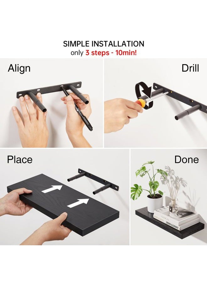 BAYKA Floating Shelves for Wall, Wall Mounted Rustic Wood Shelves for Bathroom, Bedroom, Living Room, Kitchen, Hanging Shelf for Books/Storage/Room Decor with 22lbs Capacity (Black, Set of 3, 16in) - Image 5