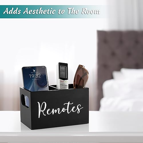 DRASTAR Remote Control Holder, TV Remote Holder, Remote Organizer Caddy for Table, Wooden Remote Box for Nightstand, Black Remote Caddy with 2 Slots - Image 5