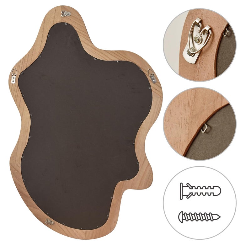 sawsile Irregular Wall Mirror,24"x 36"Asymmetrical Mirror Wood,Wooden Framed Wall Mirror,Modern Large Vanity Bathroom Mirror,Walnut Wavy Mirror for Entryway,Bedroom,Living Room,Washroom - Image 3