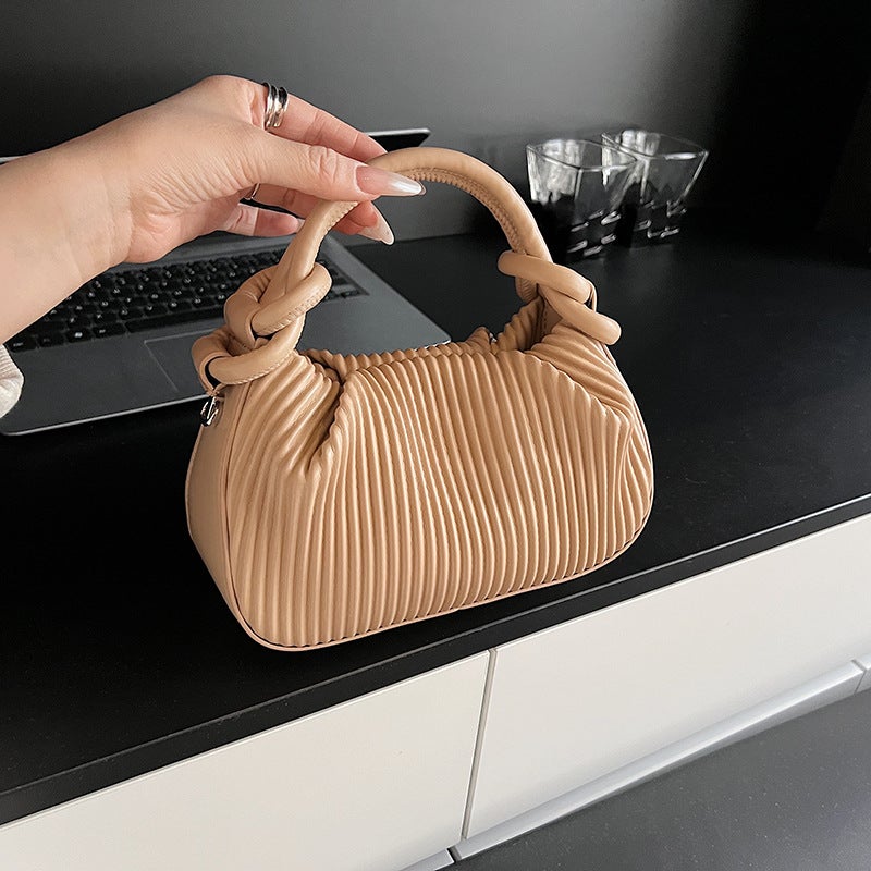 Unique Personality Pleated Striped Handbag For Women Fashion Versatile Small Square Bag Simple Shoulder Bag - Image 3