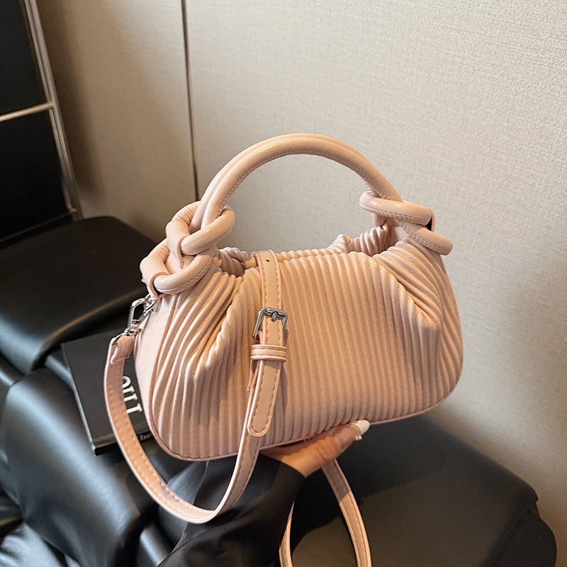 Unique Personality Pleated Striped Handbag For Women Fashion Versatile Small Square Bag Simple Shoulder Bag - Image 4