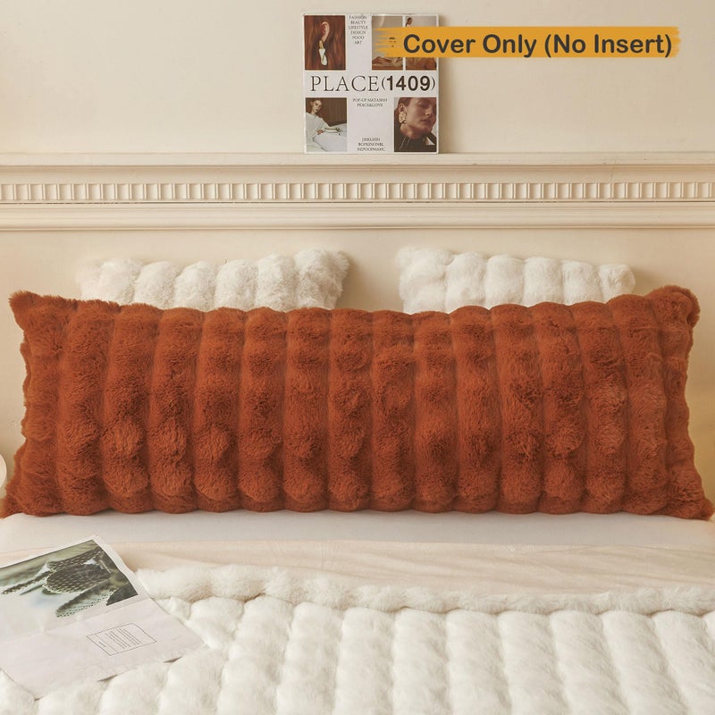LIFEREVO Fluffy Faux Rabbit Fur Body Pillow Cover, Cozy Bubble Shaggy Plush Bed Body Pillowcase with Zipper Closure, Long 20"x54" Fuzzy Furry Pillow Case for Bedroom Home Decoration, Burnt Orange - Image 2